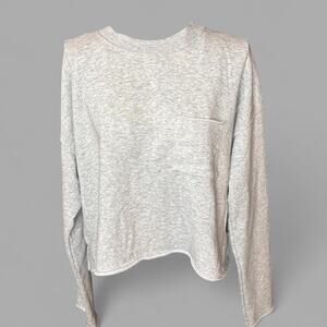 Aerie Sunday Soft Grey Cropped Raw Hem Sweatshirt Pocket Crew Medium M
